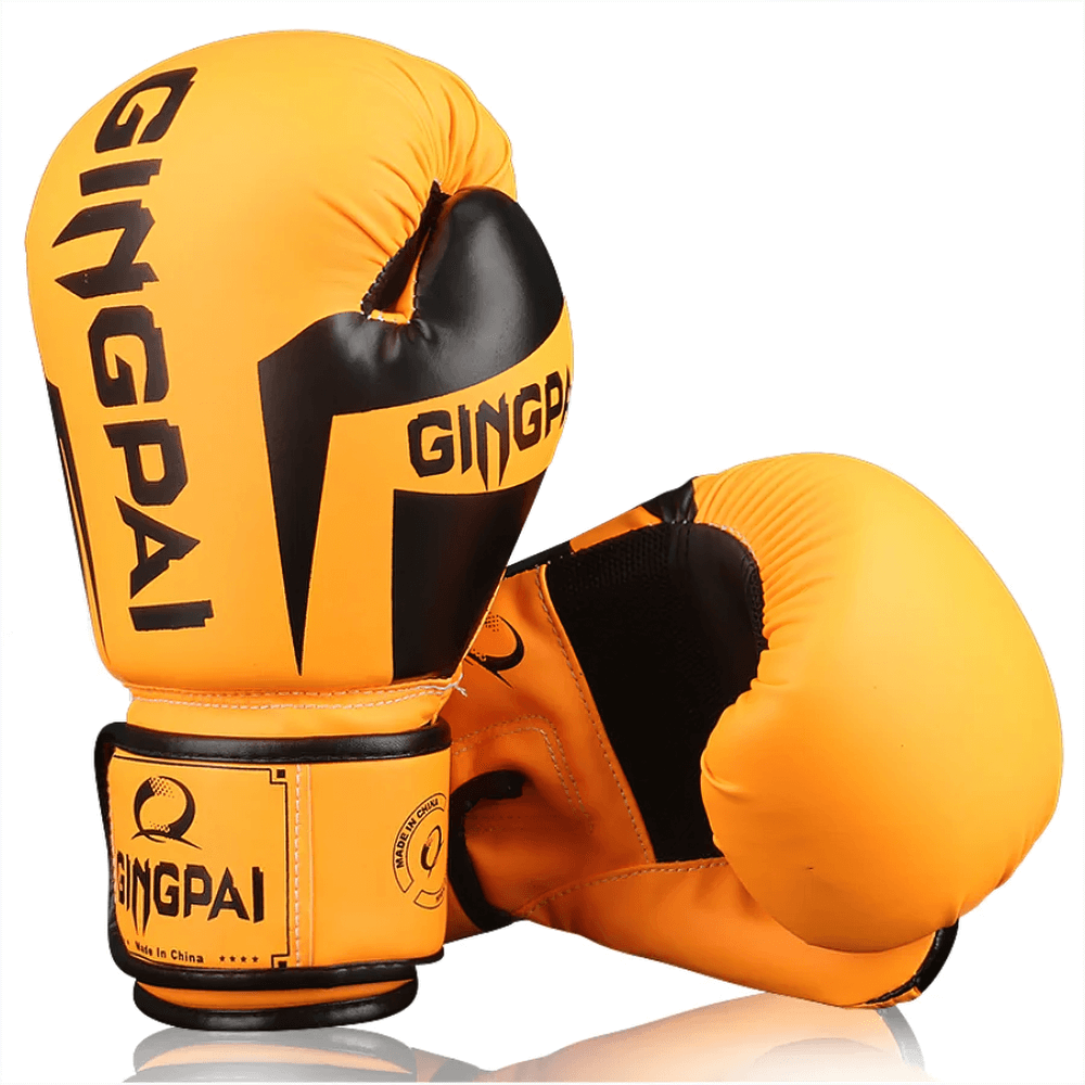 Vibrant orange breathable boxing gloves for sparring, designed for MMA, Muay Thai, and Karate, made with durable PU leather. Model SF2686.